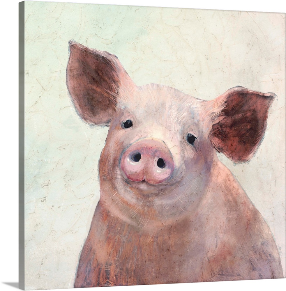 Square painting of a pig on a neutral background.