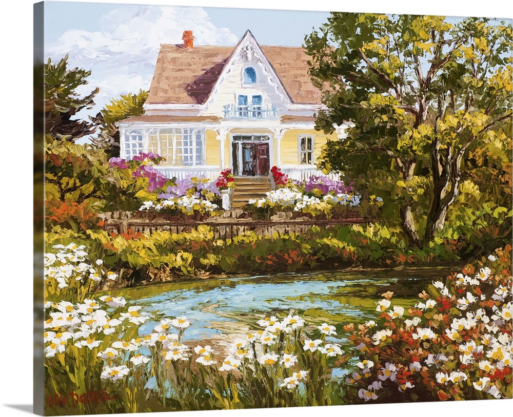 Contemporary artwork of a country cottage.