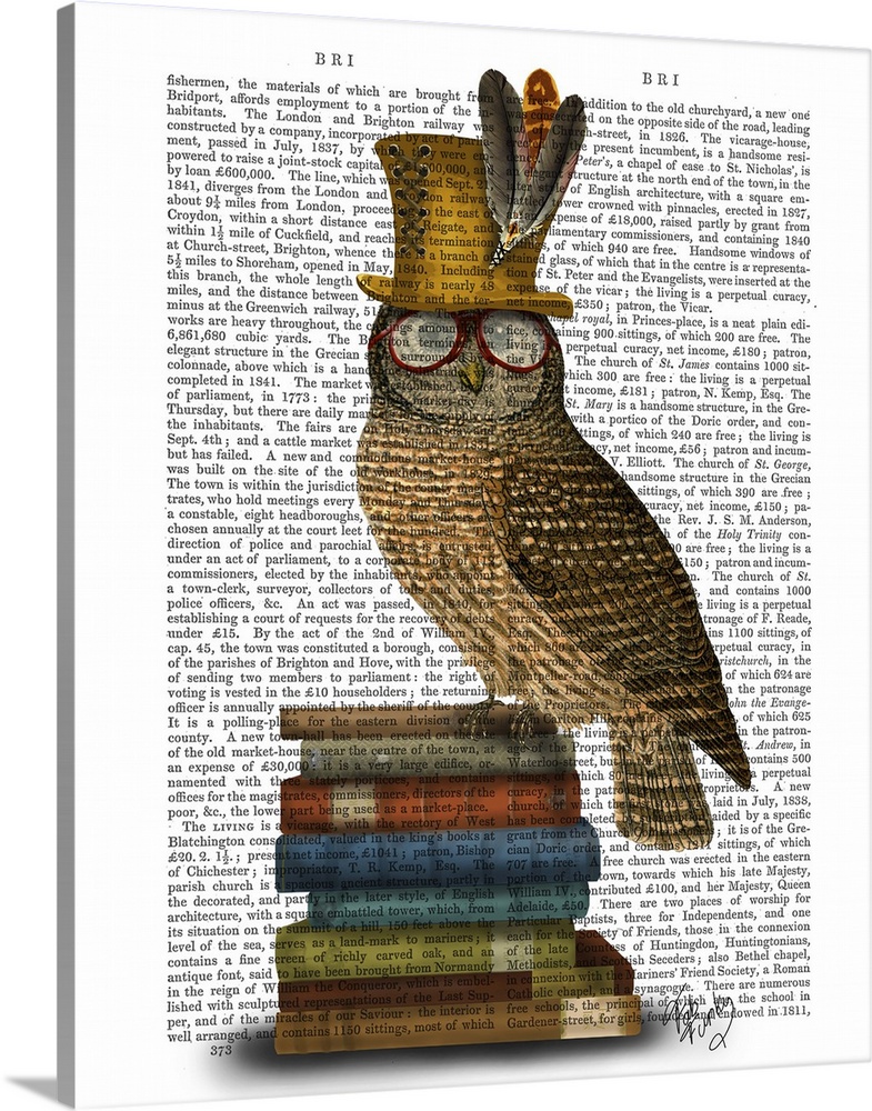Cabin decor Owl illustration Dictionary print Owl nursery canvas Owl tartan scarf Lake house decor Woodland owl art Vintage book art