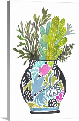 Painted Vase With Cactus