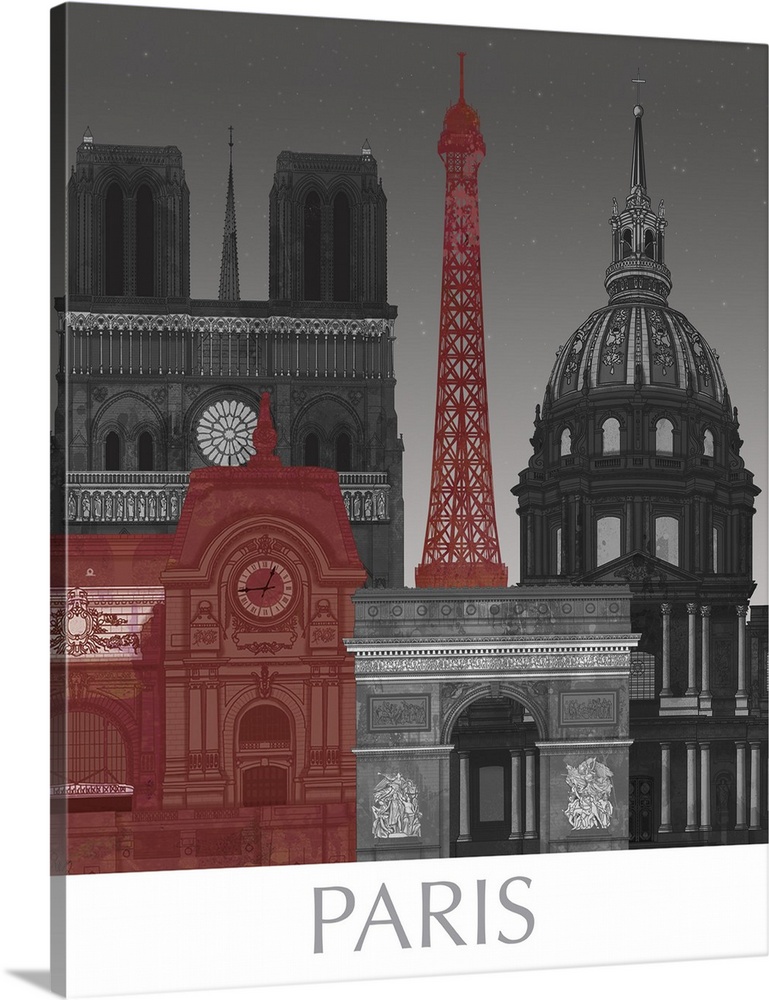 Paris Elevations by Night Red