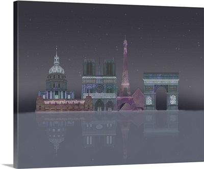 Paris Skyline Night Reflections