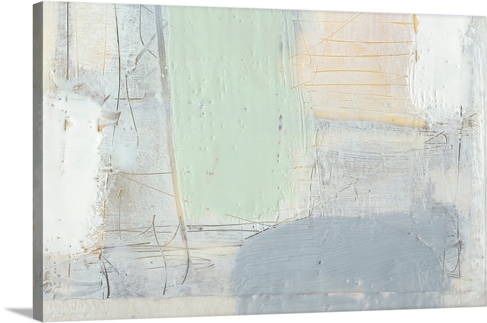 Abstract contemporary artwork in pale shades of blue and green.