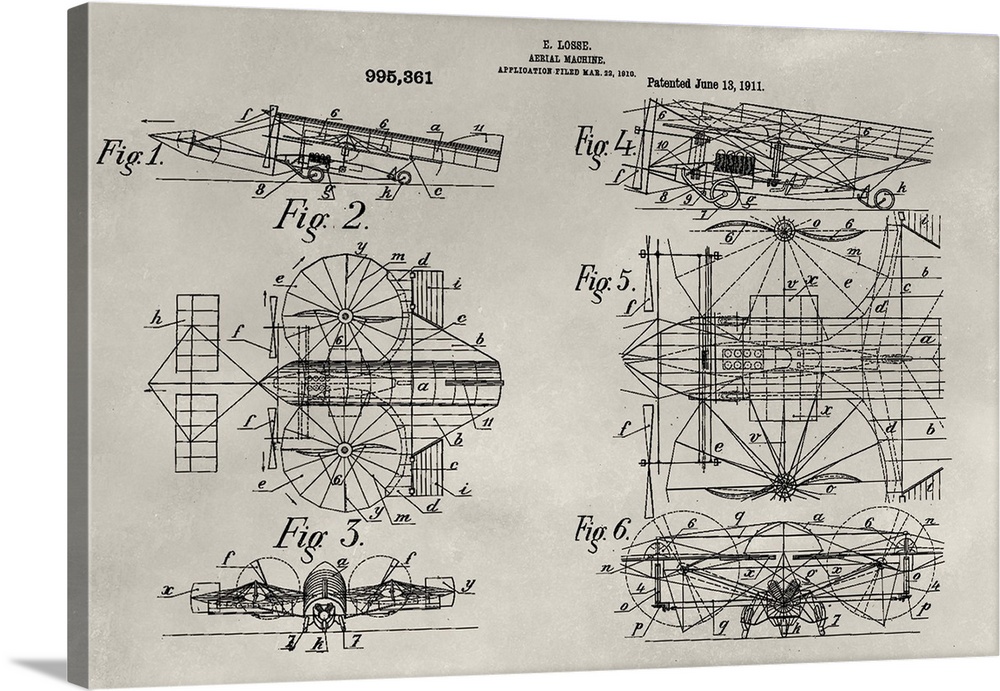Vintage patent illustration of an aerial machine.