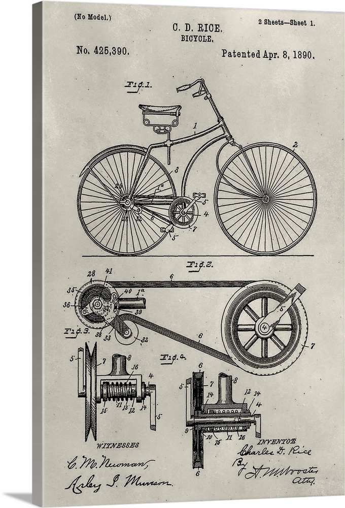 Vintage patent illustration of a bicycle.