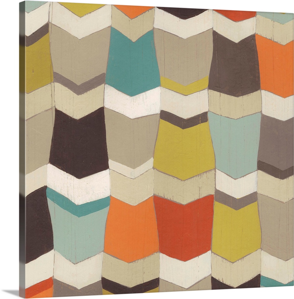 Contemporary home decor art of a geometric pattern using muted colors.