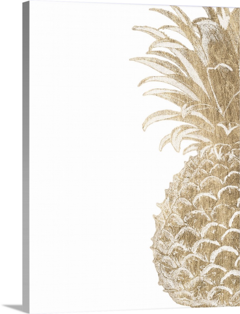 Contemporary home decor artwork of a golden pineapple against a white background.