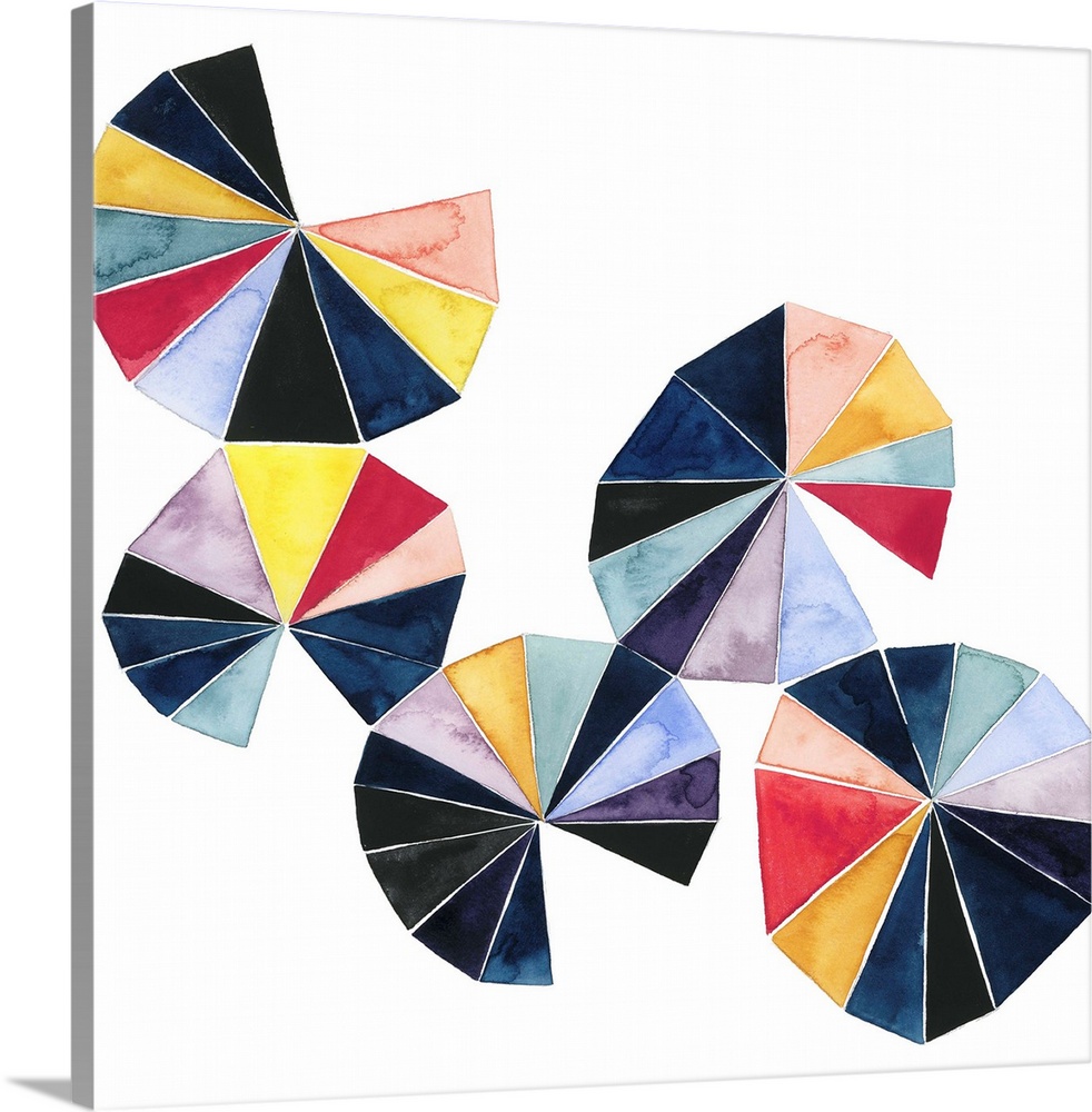 Square decor with colorful pinwheels that look like umbrellas on a white background.