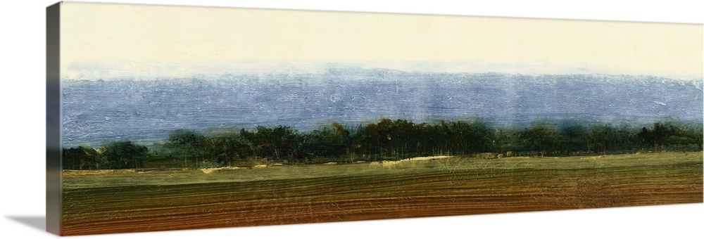 Contemporary painting of an open field of farmland ready for planting.
