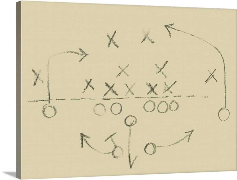 Sketch of a football play in a diagram of X's and O's.