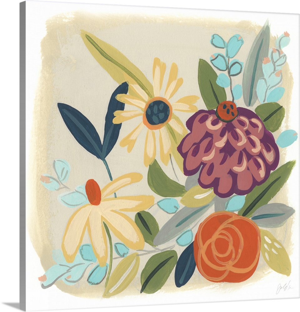 Pops of color and whimsy brighten these playful flowers in this decorative artwork.