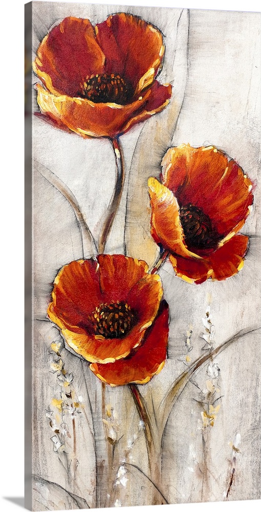 Red Poppies on Taupe I