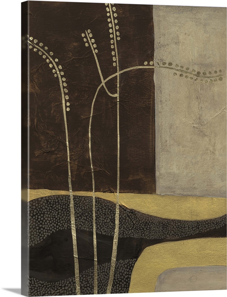 Mid-century inspired contemporary abstract painting using pale tones and organic forms.