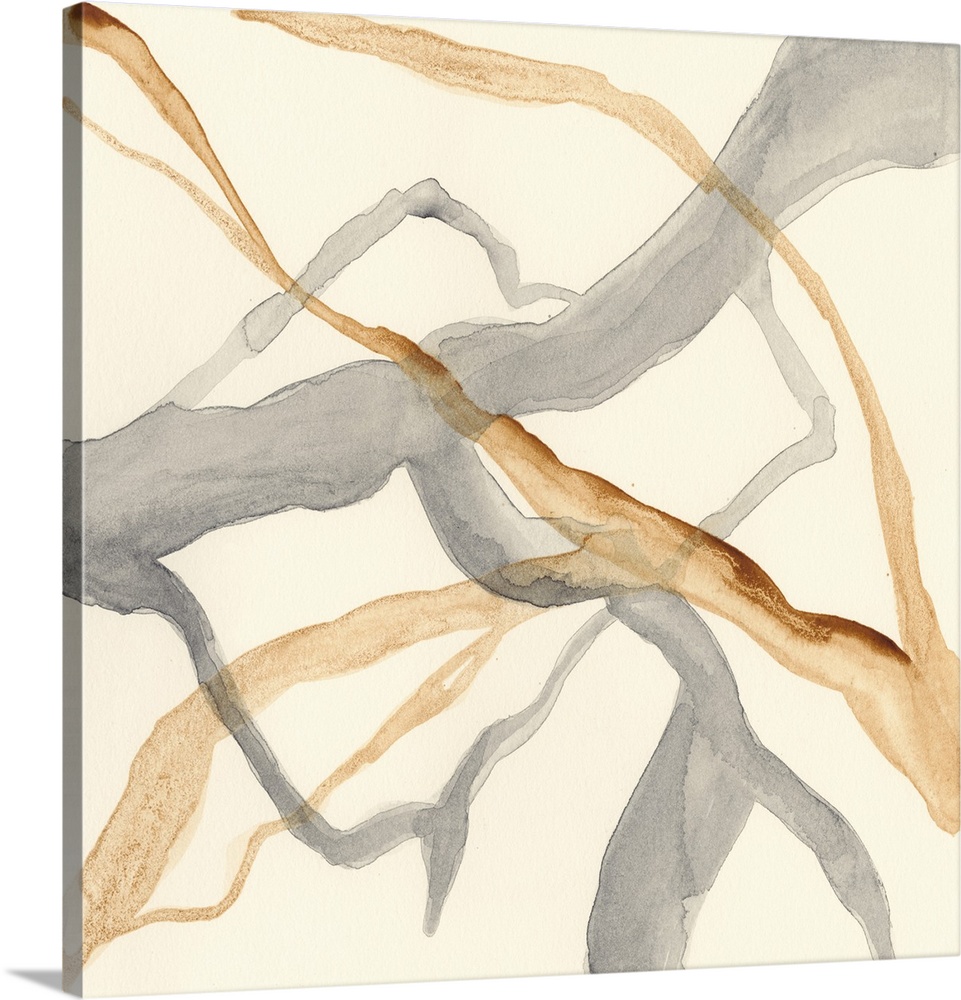 Contemporary abstract painting using neutral pale tones resembling veins running through marble.