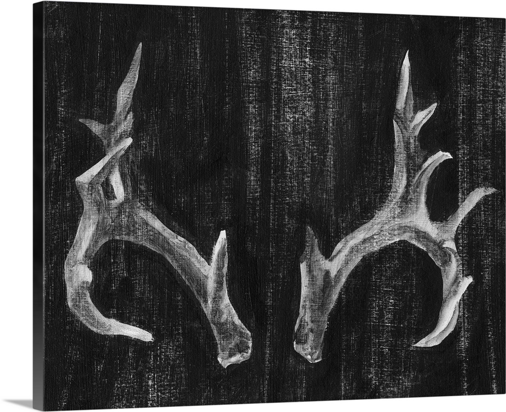 Contemporary artwork of a set of large pronged antlers.