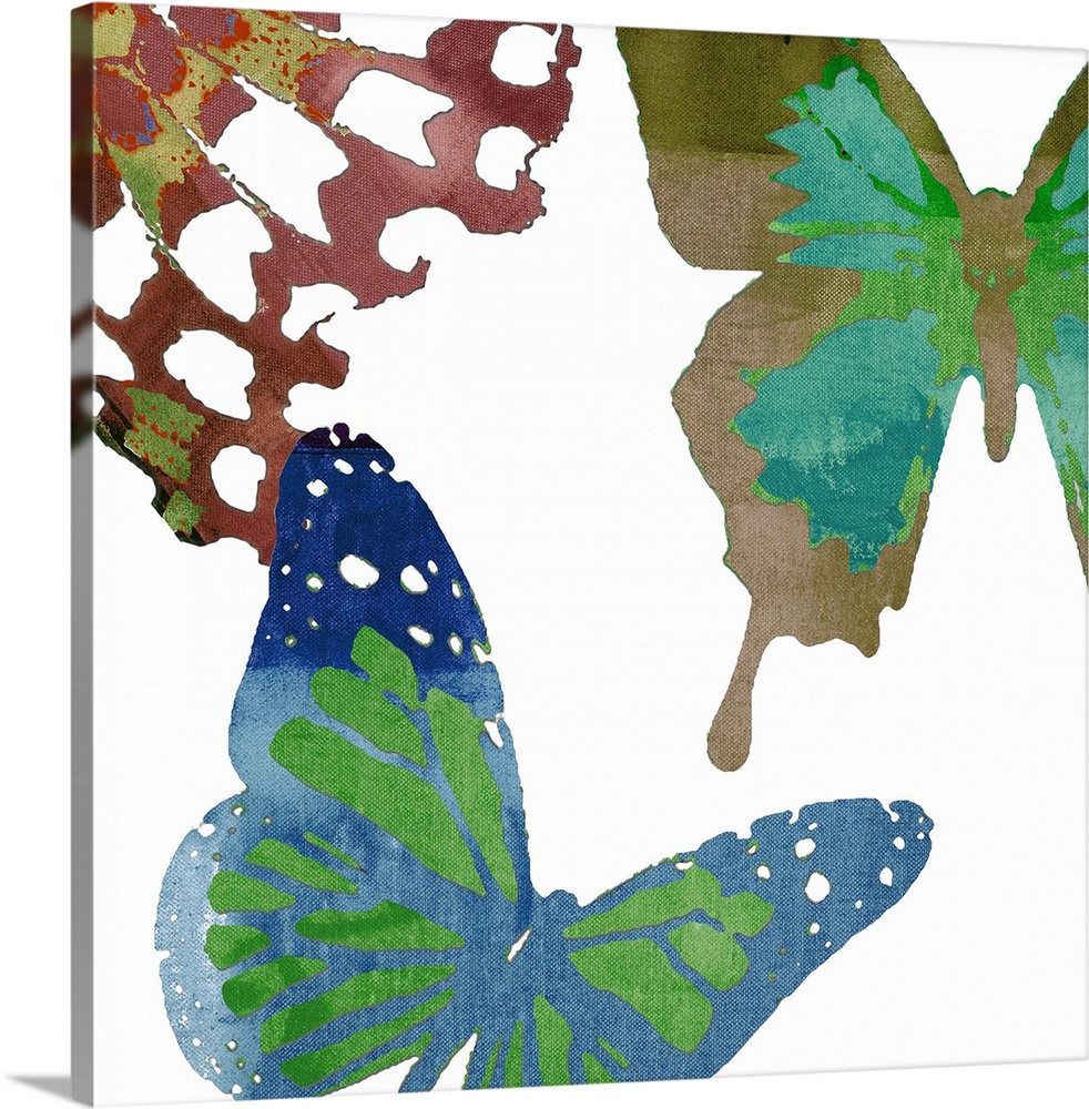 Contemporary butterfly art using vibrant colors against a white background.