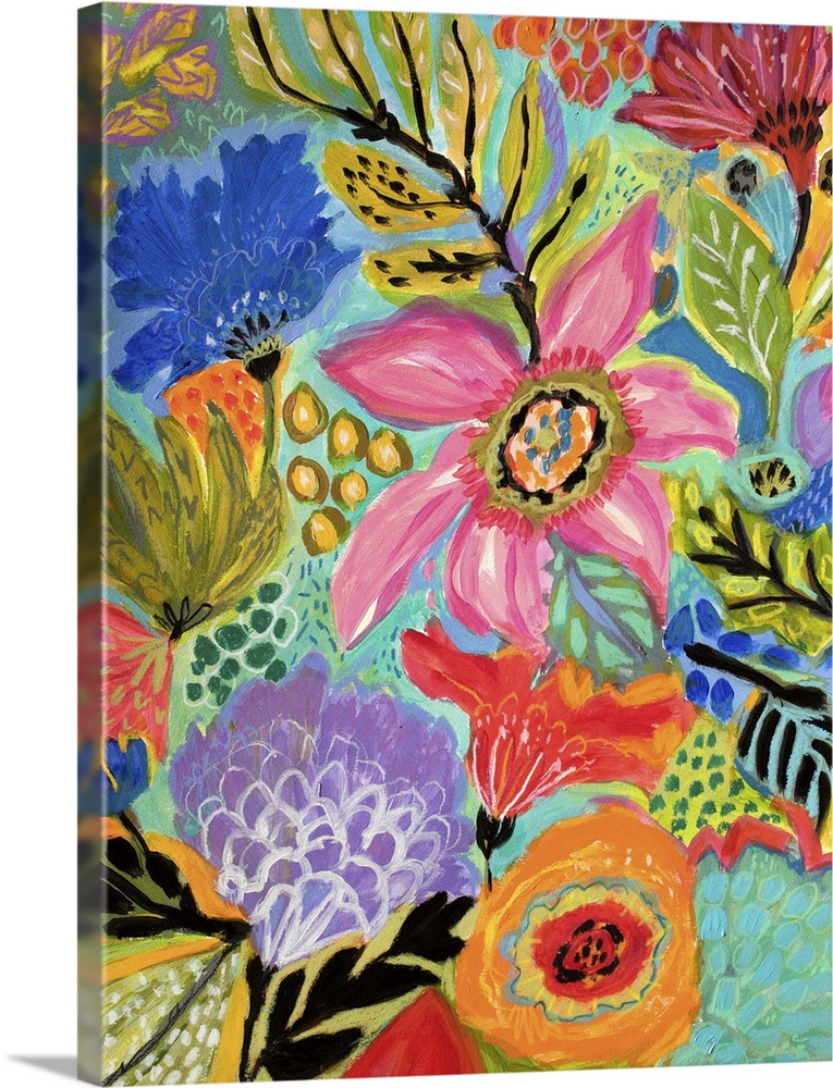Tropical illustration of colorful blooming flowers in a Boho style.