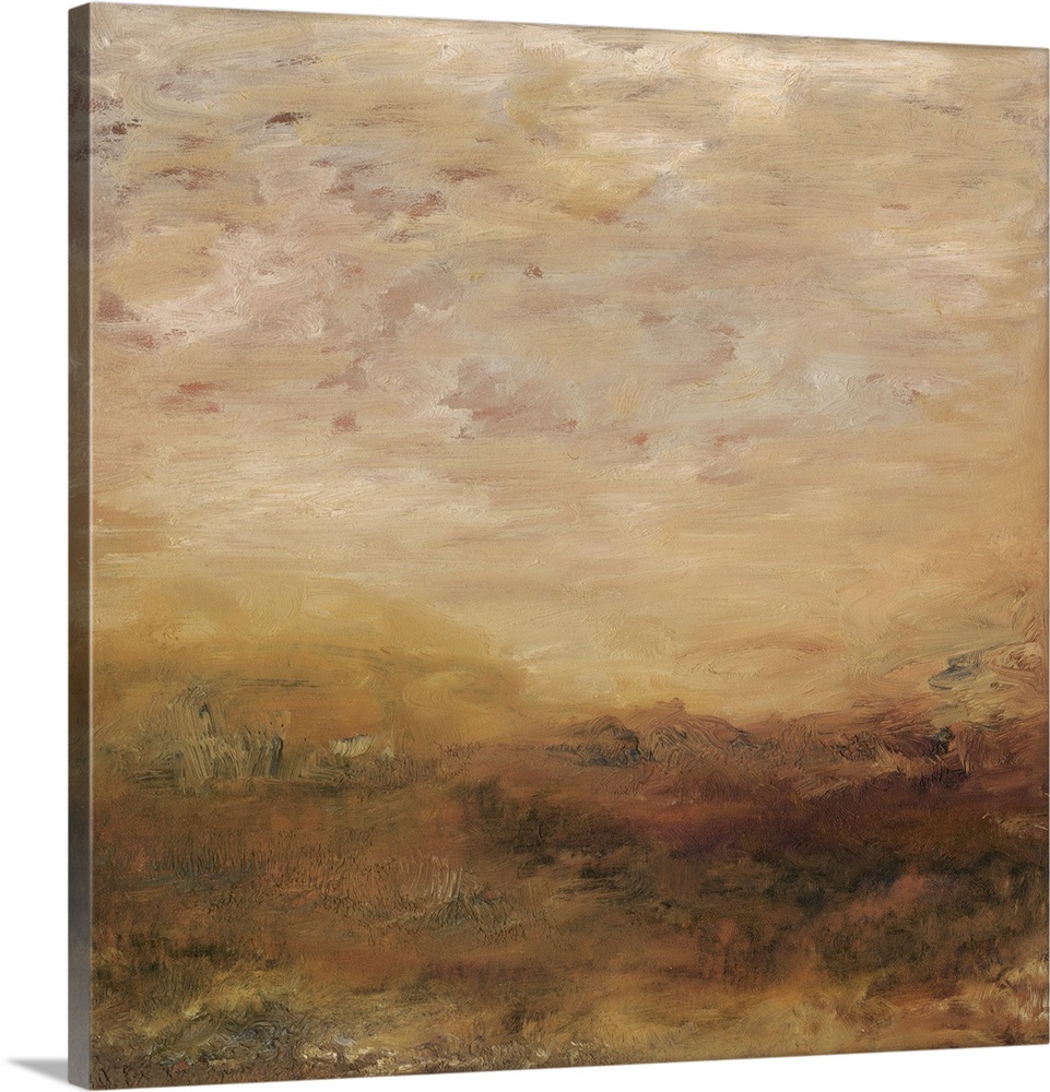 Contemporary abstract painting in earthy shades of brown and yellow.
