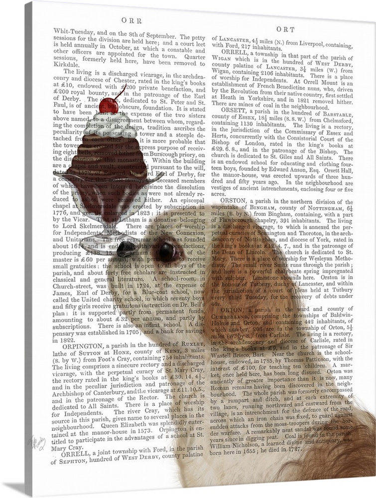 Decorative artwork of a Shih Tzu balancing an ice cream sundae on its nose, painted on the page of a book.