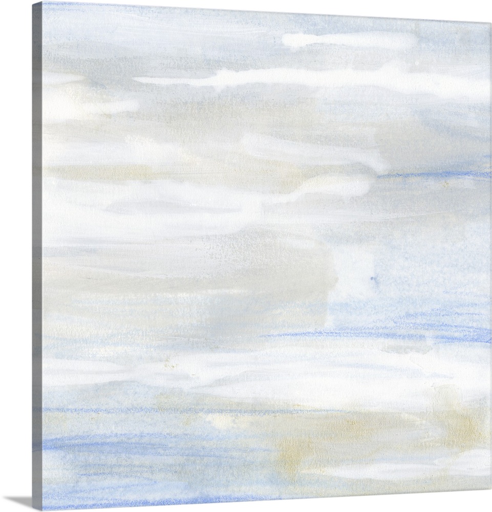Square contemporary abstract art in pastel shades of blue and beige, resembling a cloudy sky.
