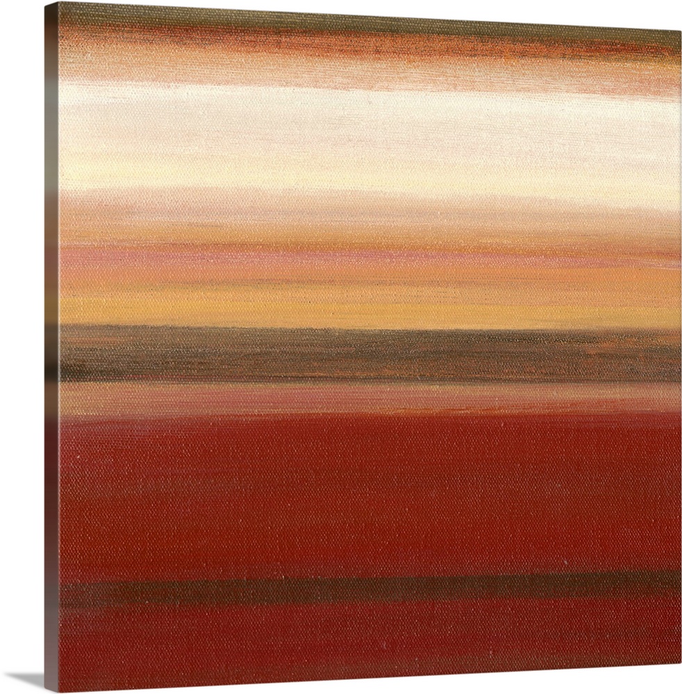 Contemporary earthy toned abstract painting of horizontal stripes in different widths.