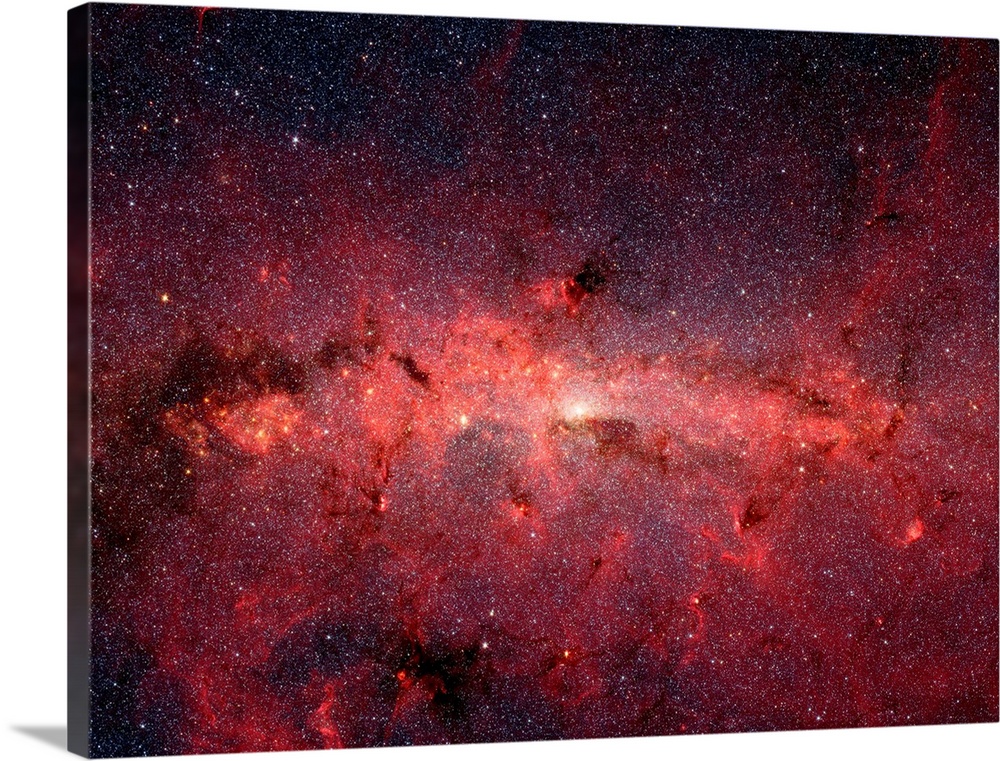 Photograph of a deep red and black outer space with millions of stars.