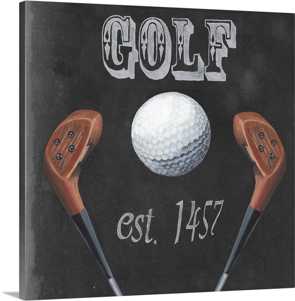 Chalkboard style home decor artwork of golf imagery.