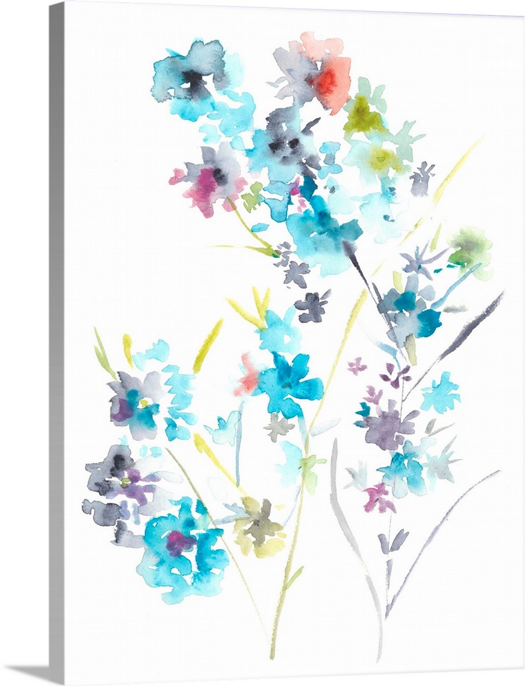 Watercolor painting of colorful Spring flowers on a white background.