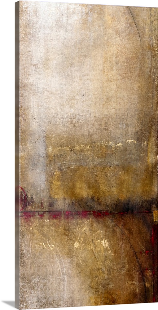 Abstract grunge painting in neutral tones with a variety of textures and brushstrokes.
