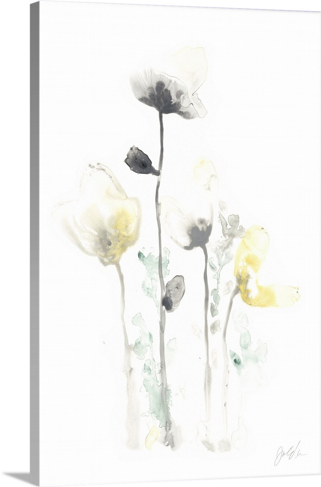 Watercolor artwork of pastel flowers on a white background.