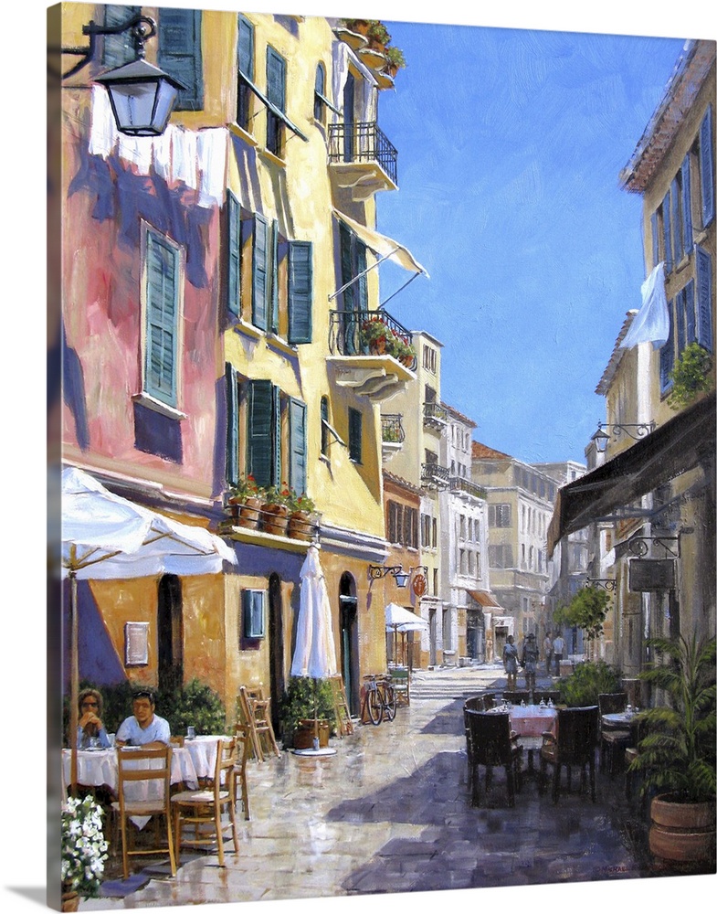Contemporary artwork of a street scene in the Italian town of Portofino.
