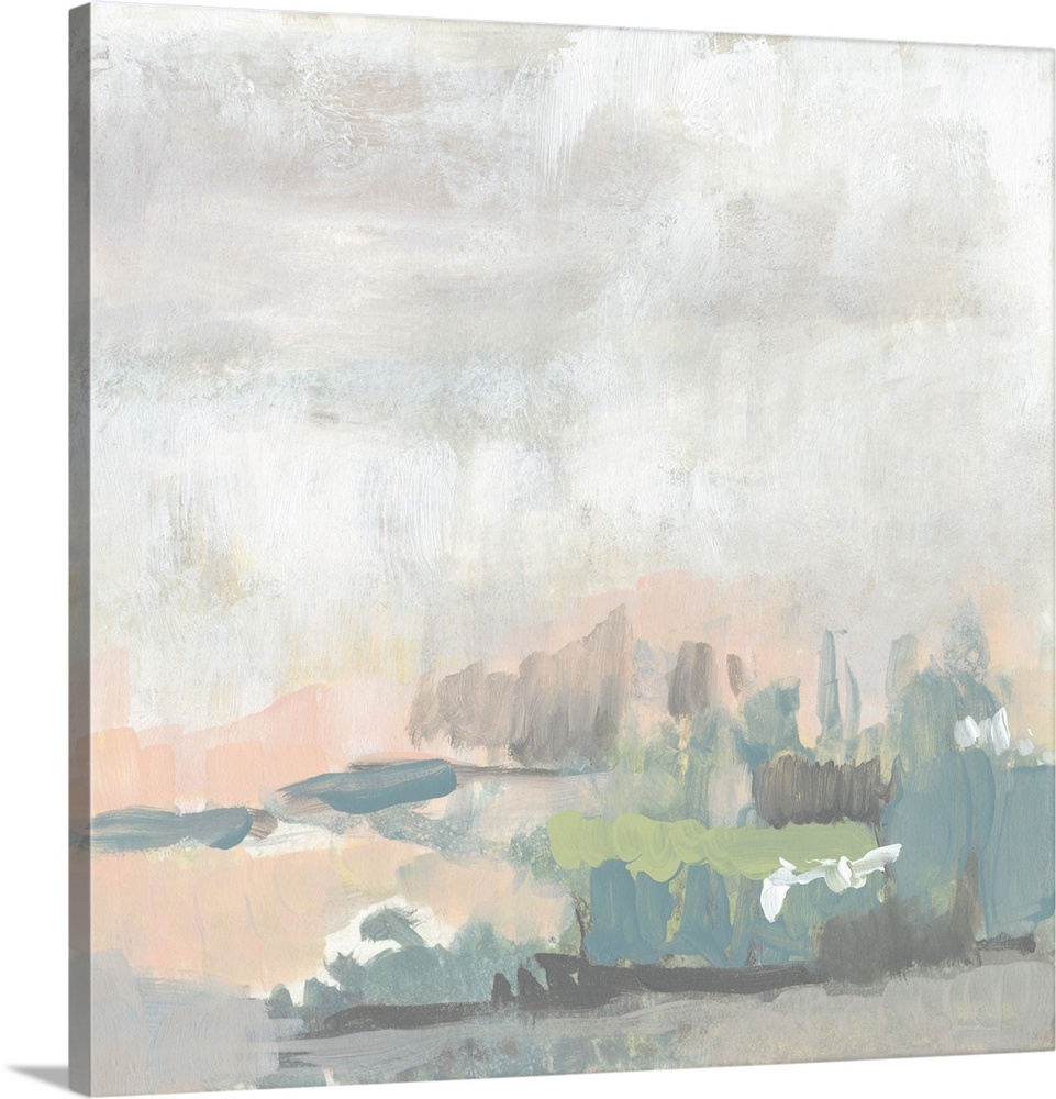 Contemporary abstract landscape in pastel hues.