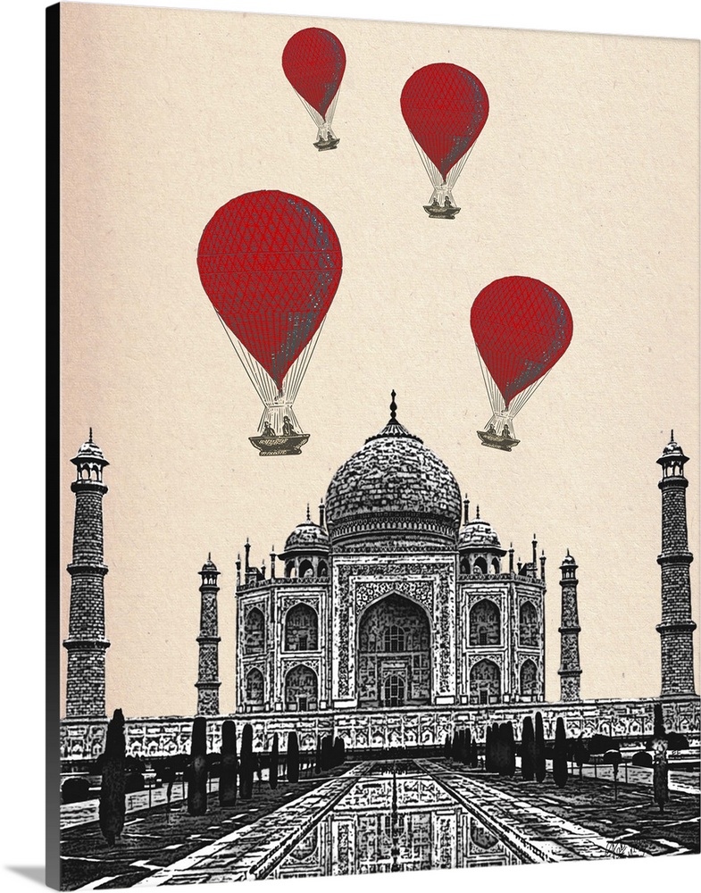 Taj Mahal and Red Hot Air Balloons