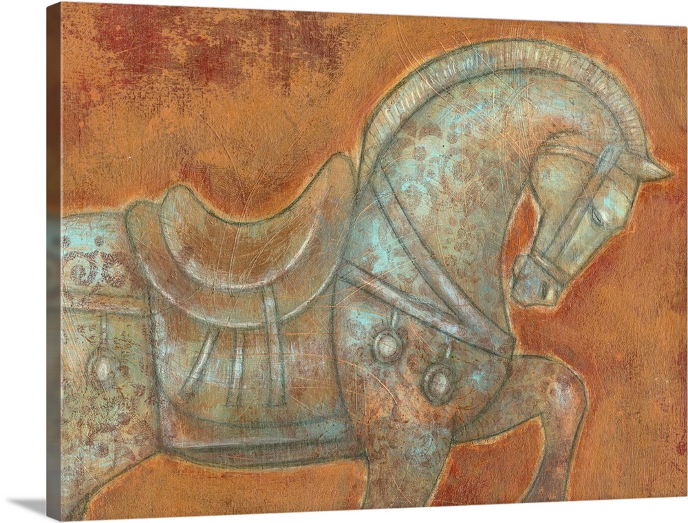 This decorative accent for the home or office is a painting of a horse inspired by ancient Chinese bronze sculptures with ...