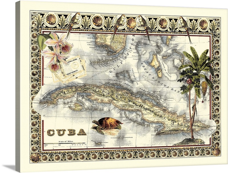 Tropical Map of Cuba | Great Big Canvas