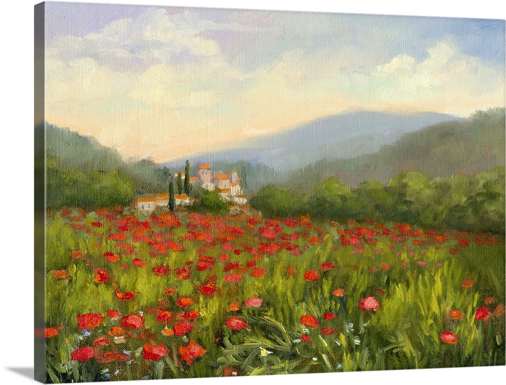 A contemporary painting of field of wildflowers.