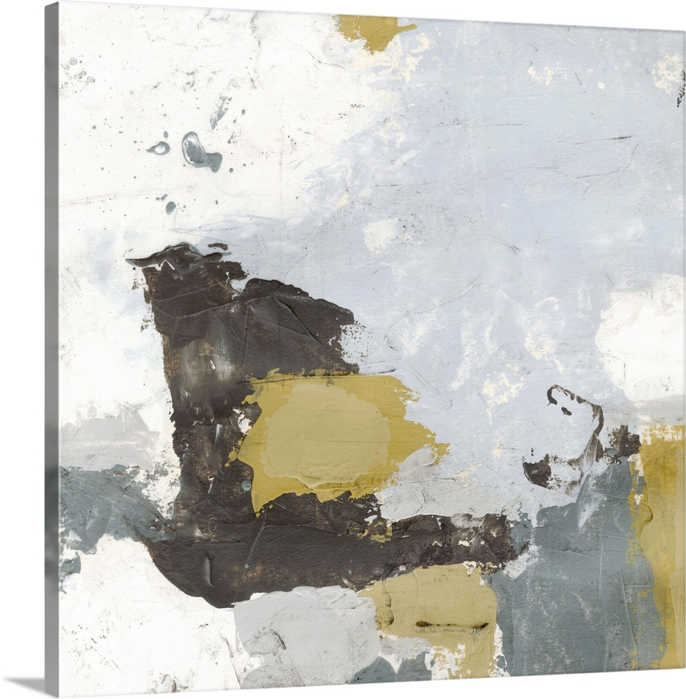 Contemporary abstract painting using splotchy neutral tones to create texture.