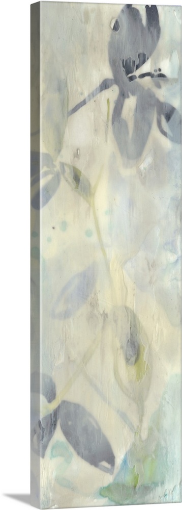 Contemporary abstract floral painting in neutral tans and grays.