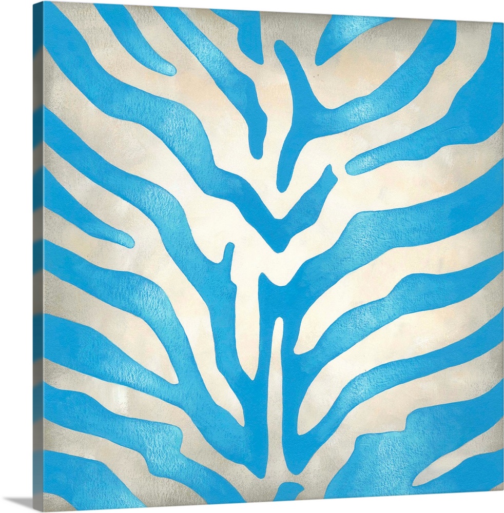 Contemporary painting of a blue vibrant zebra stripes pattern.