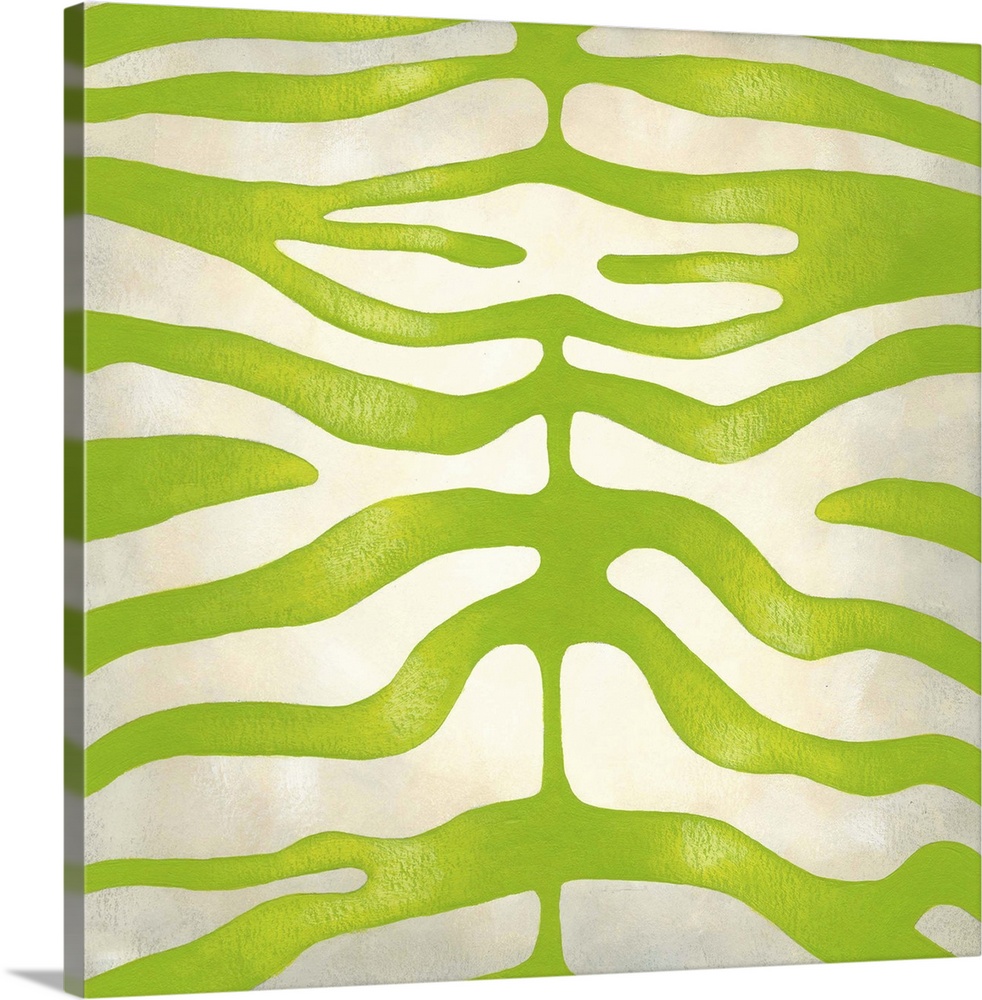 Contemporary painting of a green vibrant zebra stripes pattern.