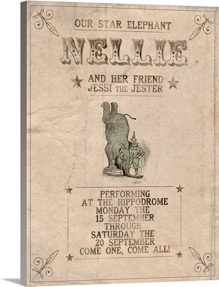 Vintage-style circus poster advertising Nelly, the Star elephant.