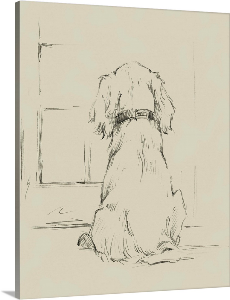 Sketch of a Cocker Spaniel waiting at a window for its owner to come home.