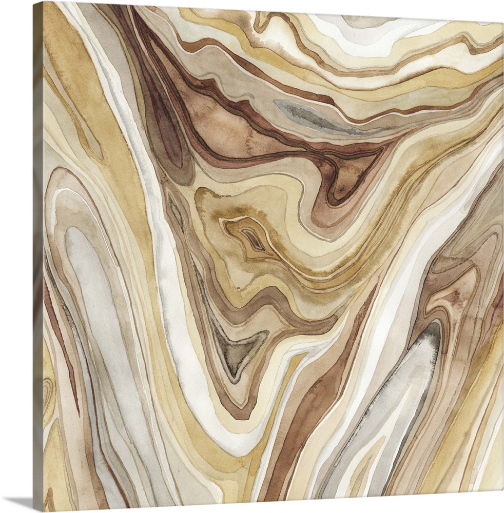 Watercolor painting of intricate lines that make agate rock texture.