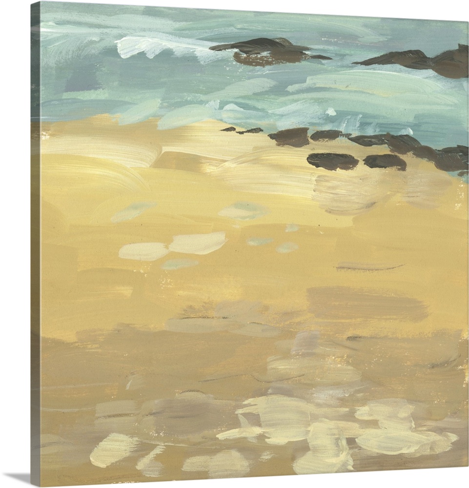 Contemporary abstract seascape in teal and brown.