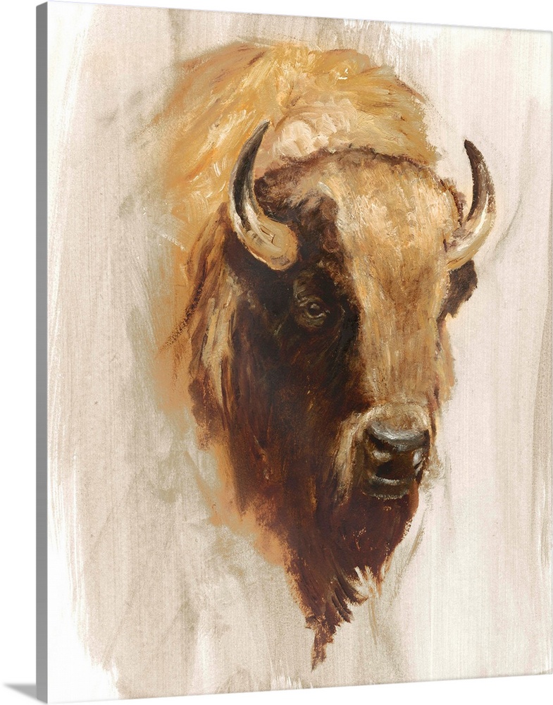 Contemporary portrait of a bison in sepia tones.