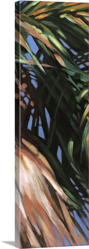 Contemporary colorful painting of a tropical palm frond.