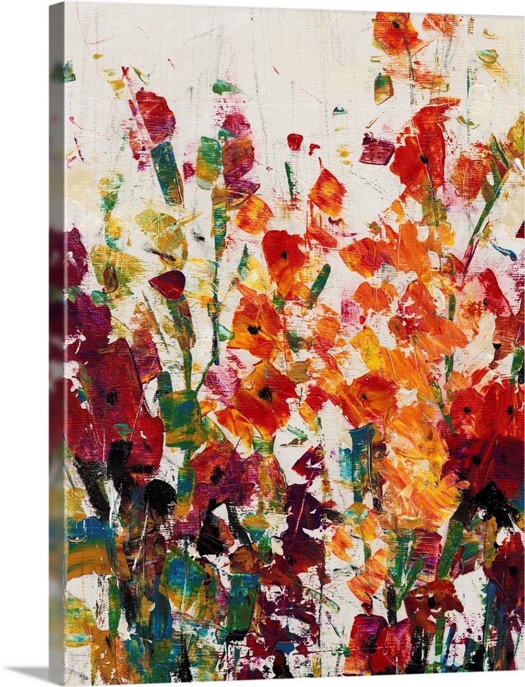 Contemporary painting of a group of vibrant flowers.