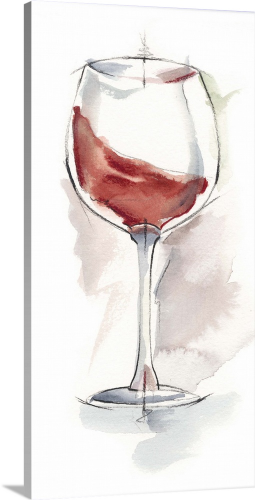Vertical artwork featuring sketched wine glasses with watercolor accents.