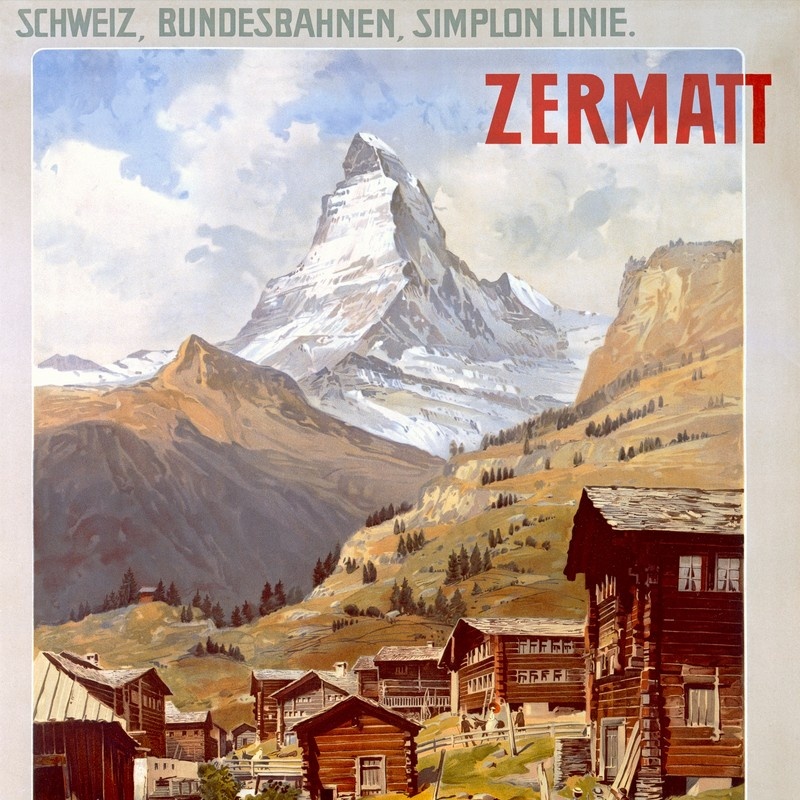 Switzerland 24x16 Giclee Art Print, Gallery Framed, White Wood Matterhorn Mountain Peak and Sunset The Alps