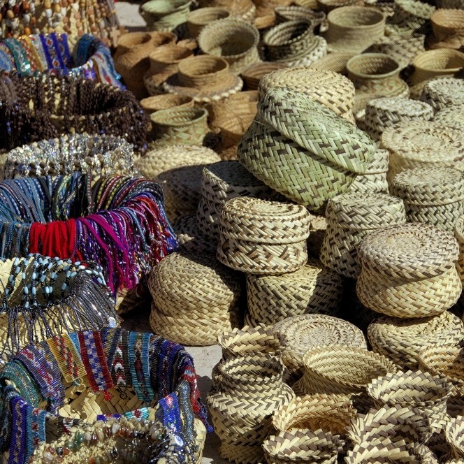 Colorful Baskets Made from Colored Plastic Beads , Ubud Market | Big Canvas Wall Art Print | Great Big Canvas